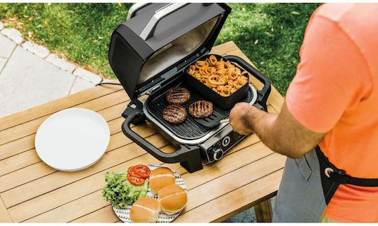 Ninja Woodfire Tabletop Electric Grill Ribbed Plate 2400W with Lid and Adjustable Thermostat 37cmx28cmcm