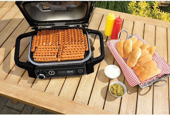 Ninja Woodfire Tabletop Electric Grill Ribbed Plate 2400W with Lid and Adjustable Thermostat 37cmx28cmcm