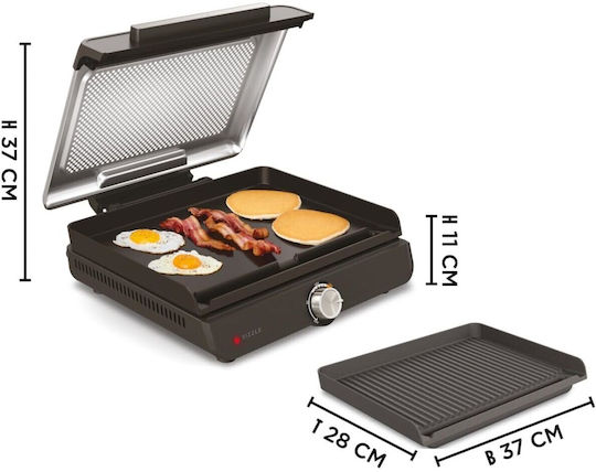 Ninja Sizzle Tabletop Electric Grill Smooth and Ribbed Plate 1450W with Lid and Adjustable Thermostat 37cmx28cmcm