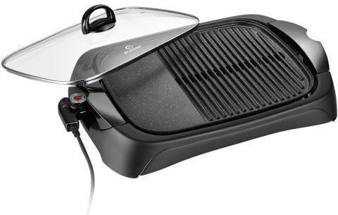 Elekom with Glass Tabletop Electric Grill Grill and Smooth Plate 1800W with Lid and Adjustable Thermostat 40cmx30cmcm