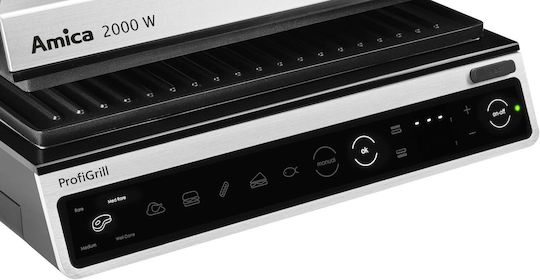 Amica Tabletop Electric Grill Grill 2000W Inox with Adjustable Thermostat 29cmx26cmcm