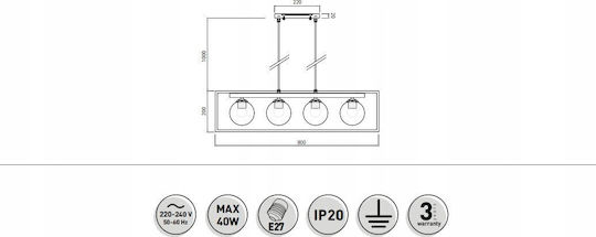 Italux Pendant Light Gold Ball for 4 Bulbs E27