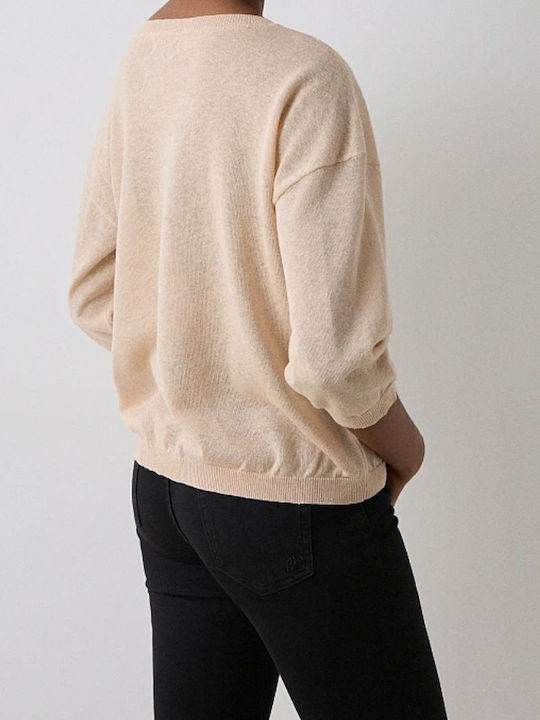 Damen Pullover mit 3/4-Ärmeln Beige