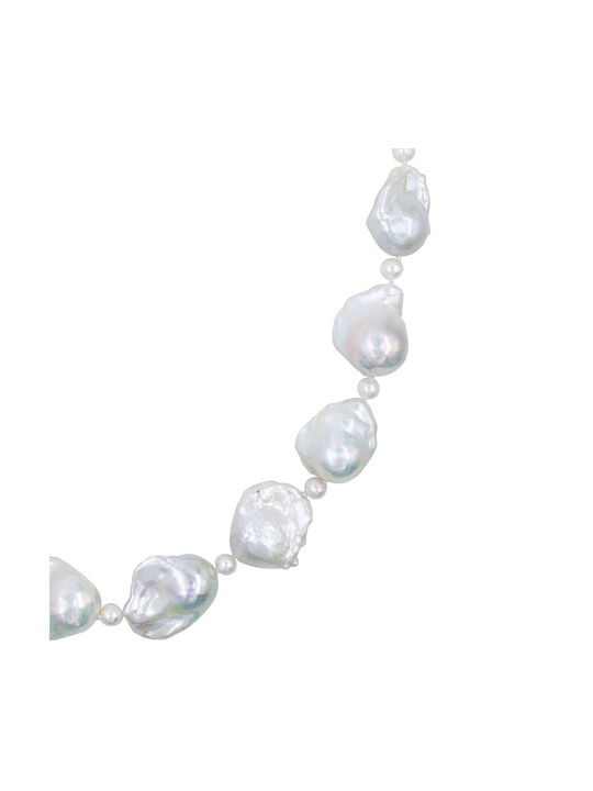 K14 Gold Clasp Necklace with White Baroque Pearls F126005