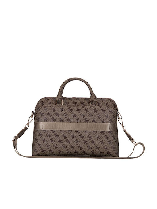 Guess Grained 4G Logo Τσάντα Ώμου / Χειρός για Laptop 15" σε Καφέ χρώμα
