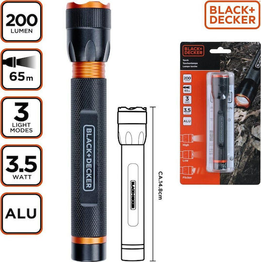 Black & Decker Taschenlampe LED mit maximaler Helligkeit 200lm Schwarz