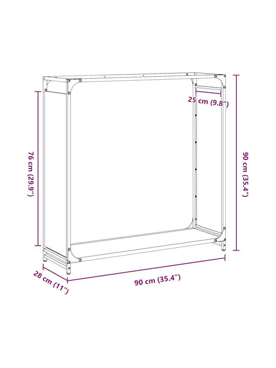 vidaXL Inox Ράφι Αποθήκευσης Ξύλων 90x28x90cm Γκρι