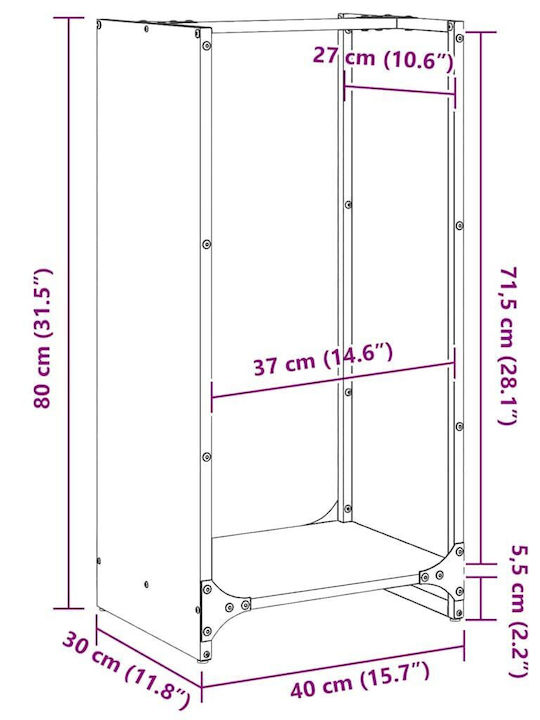 vidaXL Inox Ράφι Αποθήκευσης Ξύλων 40x30x80cm Ασημί