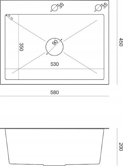 Quadron Ένθετος Νεροχύτης από Συνθετικό Γρανίτη Μ58xΠ45cm Μαύρος