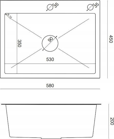 Quadron Drop-In Spüle aus Verbundgranulat B58xT45cm