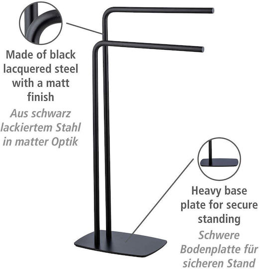 Wenko Bathroom Hook Wall-Mounted Single Towel Rack 81.5x200cm Inox Black
