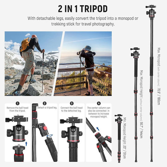 Neewer Neewer Carbon Fiber Camera Tripod with Spherical Head and 12kg Maximum Load