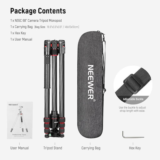 Neewer Neewer Carbon Fiber Camera Tripod with Spherical Head and 12kg Maximum Load