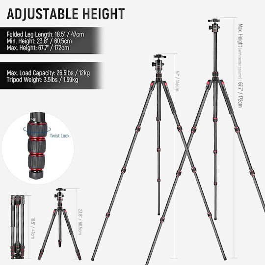Neewer Neewer Carbon Fiber Camera Tripod with Spherical Head and 12kg Maximum Load