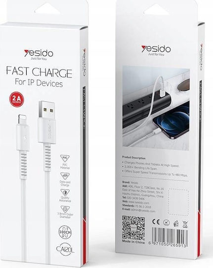 Yesido Regular USB-A la Cablu Lightning 18W Alb 1m