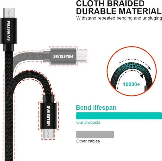 Swissten Regular USB 2.0 to micro USB Cable Γκρι 2m (71522303) 1τμχ
