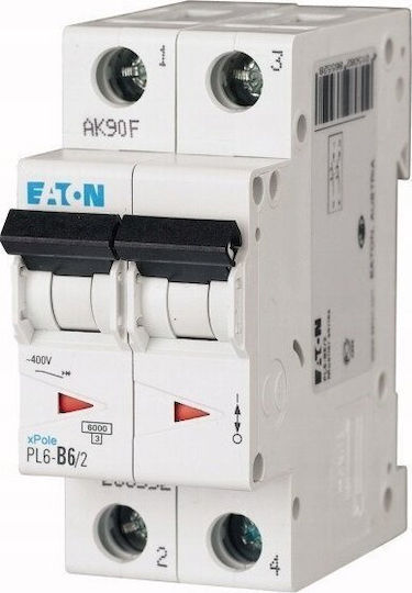 Eaton Automatic Circuit Breaker 2p D 6a 6ka Ac Pl6-d6/2 286576