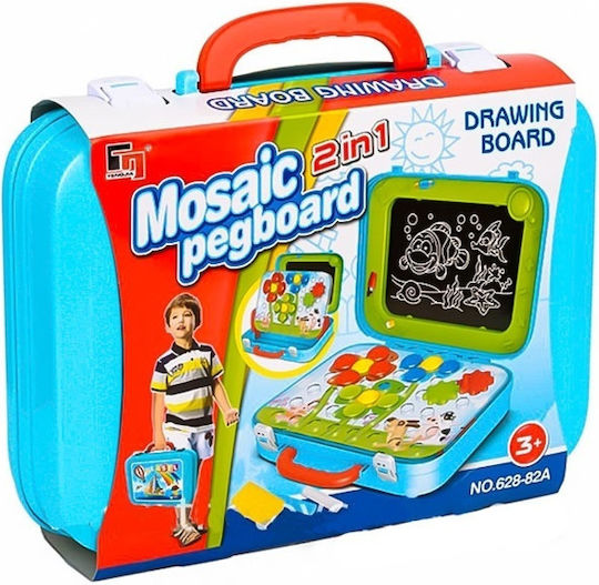 Tablă de Pictură Tip Valiză Mozaic 2 în 1 cu Roți Diverse Accesorii Multicolor