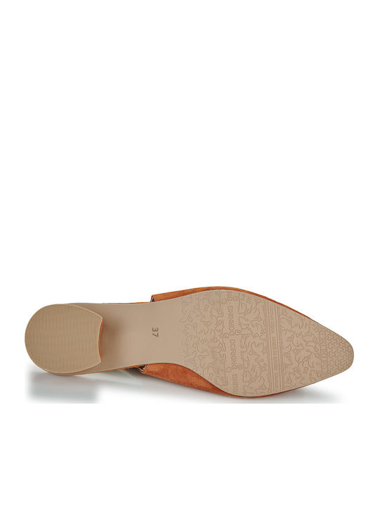 Mules with Chunky Heel in Orange Color