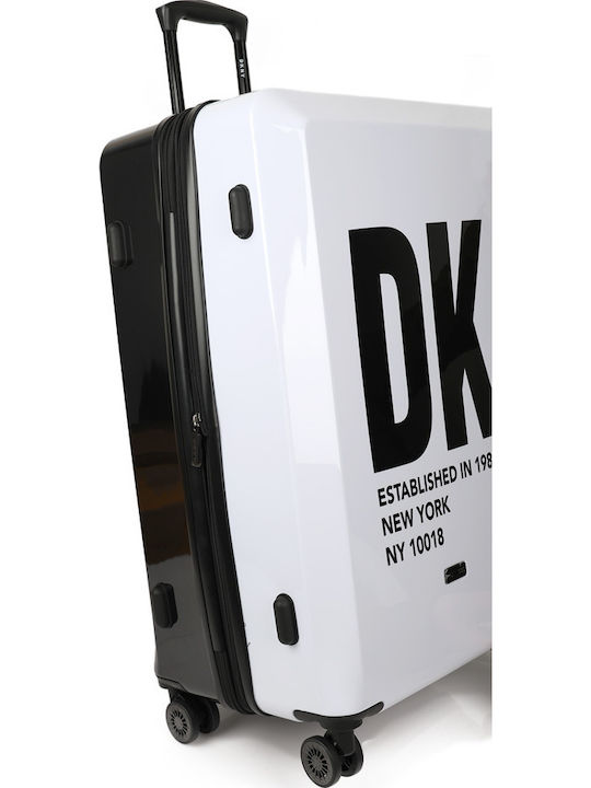 DKNY Голяма Куфара За Пътуване Твърда Бяла/черна С 4 Колела