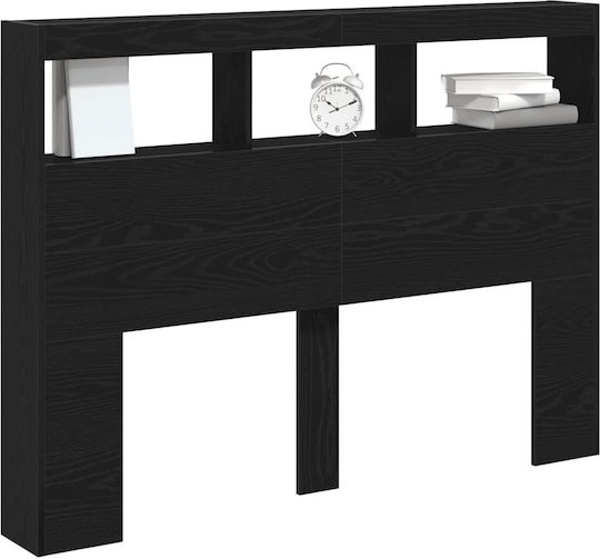 vidaXL LED Bed Headboard Wooden Black Oak 140x102cm