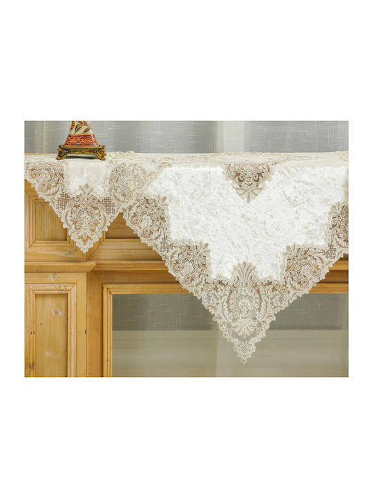 Pls-tb031 Elfenbeinfarbene Samtstickerei Seidenspitze 85×85 Liolios Home