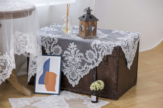Pls-tb0316 Бяла Ръчно Изработена Бродерия Тюл 85×85 Liolios Home