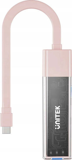 Unitek USB 2.0 4 Port Hub with USB-A Connection Pink