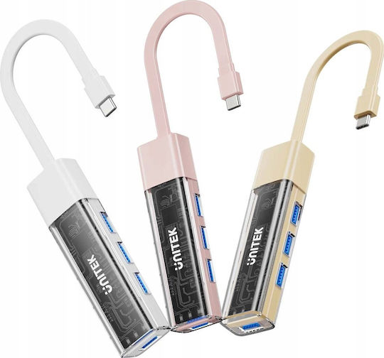 Unitek USB-Hub mit 4 Anschlüssen USB 2.0 mit Anschluss an einen Computer USB-A Rosa