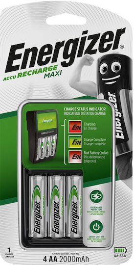 Energizer ACCU Recharge Maxi Φορτιστής 4 Μπαταριών Ni-MH Μεγέθους AA/AAA Σετ με 4x AA 2000mAh