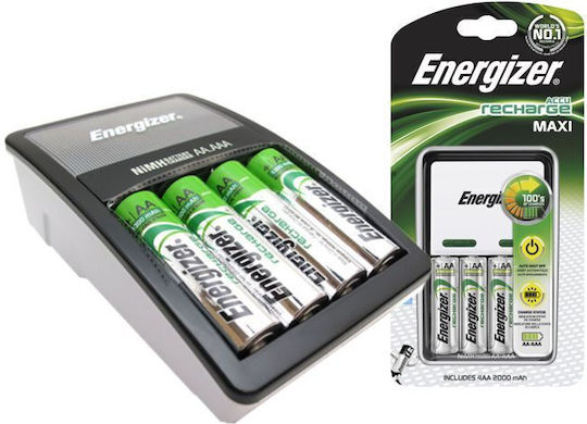 Energizer ACCU Recharge Maxi Φορτιστής 4 Μπαταριών Ni-MH Μεγέθους AA/AAA Σετ με 4x AA 2000mAh