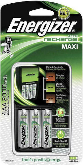 Energizer ACCU Recharge Maxi Φορτιστής 4 Μπαταριών Ni-MH Μεγέθους AA/AAA Σετ με 4x AA 2000mAh