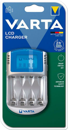Varta LCD Charger 4 Batteries Ni-MH Size AA/AAA in Gray color