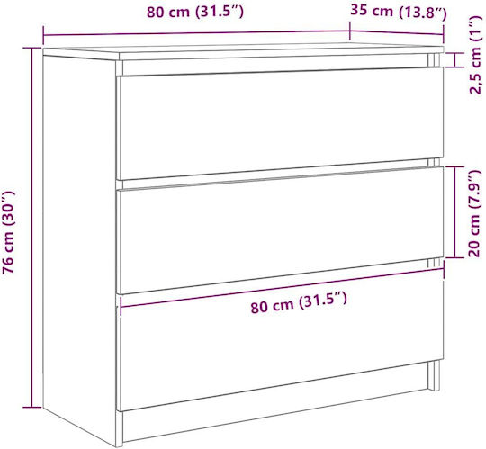 Comoda pentru Dormitor Gri 80x35x80buc