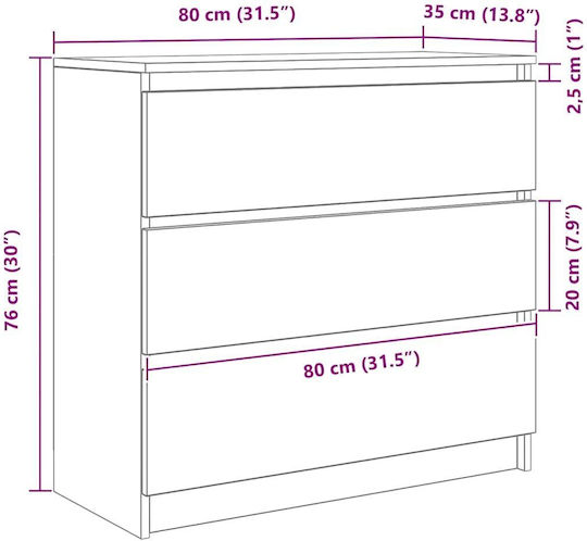 Wooden Chest of Drawers Coffee 80x35x80cm