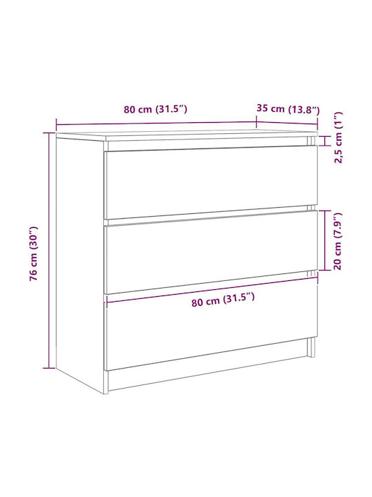 Wooden Chest of Drawers Coffee 80x35x80cm