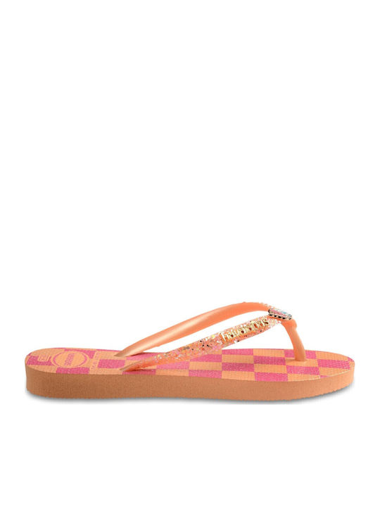 Kinder Flip Flops Orange Slim Glitter Trendy