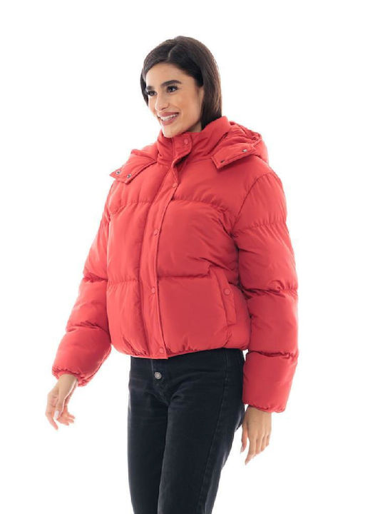 Splendid Women's Short Lifestyle Jacket for Winter with Hood Coral