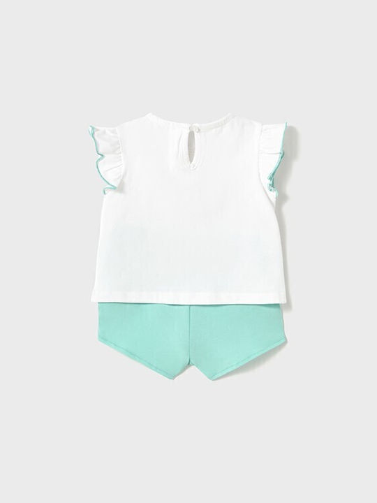 Kids' Set with Shorts Summer 4pcs White/Turquoise Mermaid Set
