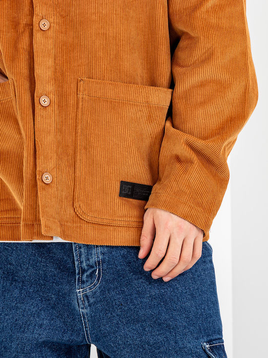 Juncture Mânecă Lungă 100% Bumbac Overshirt Maro