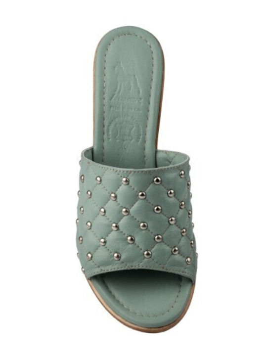 Leder Mules mit Chunky Absatz in Blau Farbe