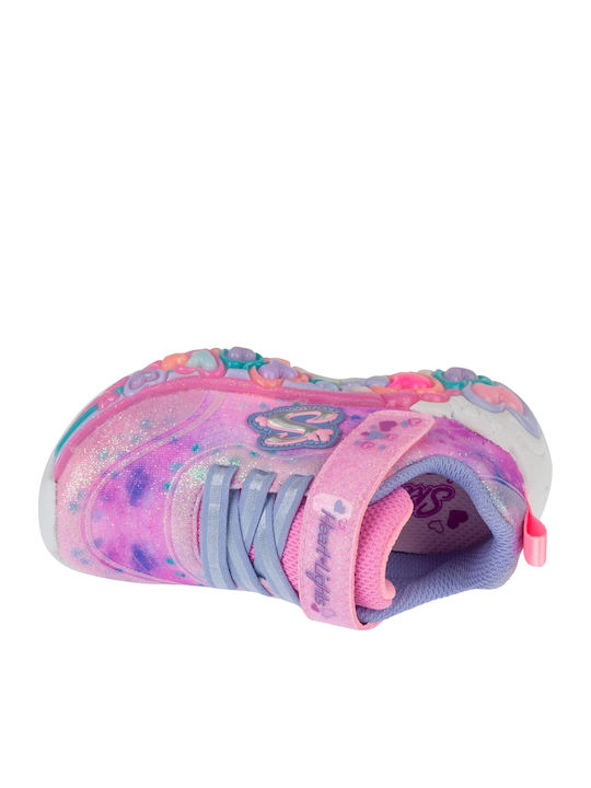 Eternal Heart Kids Sneakers with Hoop & Loop Closure & Lights Pink