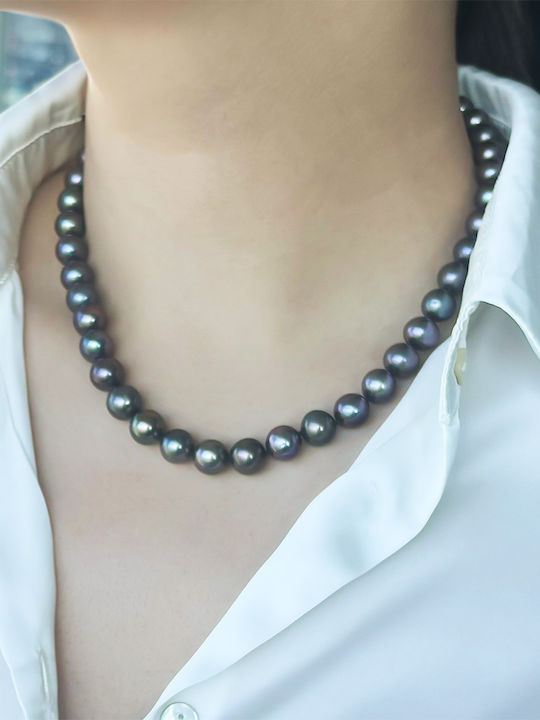 Necklace K18 White Gold Clasp Black Pearls F124755