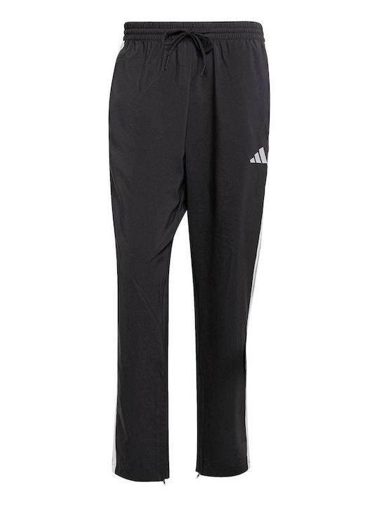 Essentials 3-Stripes Παντελόνι Φόρμας Γυαλιστερό χωρίς Λάστιχο Black