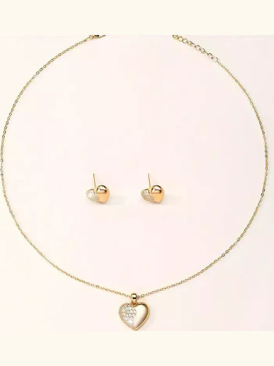 Set with Necklace & Earrings Gold Plated with Stones