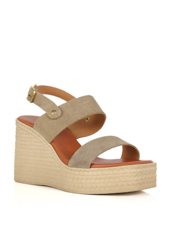 Beige Leather Platforms with Wide Strap