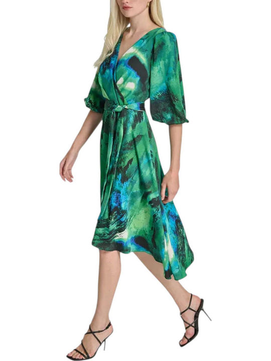 Sommer Midi Damenkleid Satin Wickel Grün