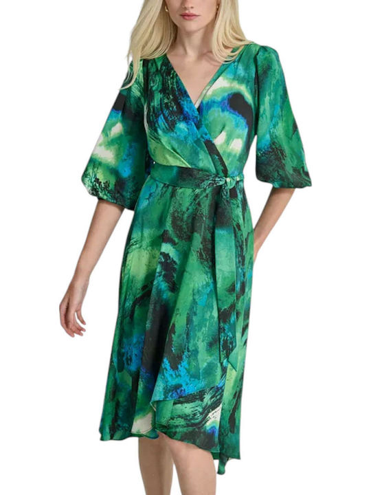 Sommer Midi Damenkleid Satin Wickel Grün
