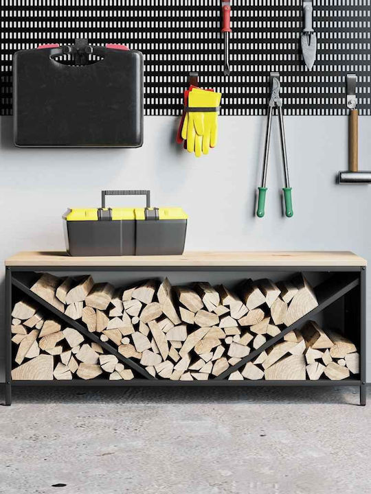 vidaXL Firewood Wooden Shelf Wood Storage 100.5x35.5x40cm Black