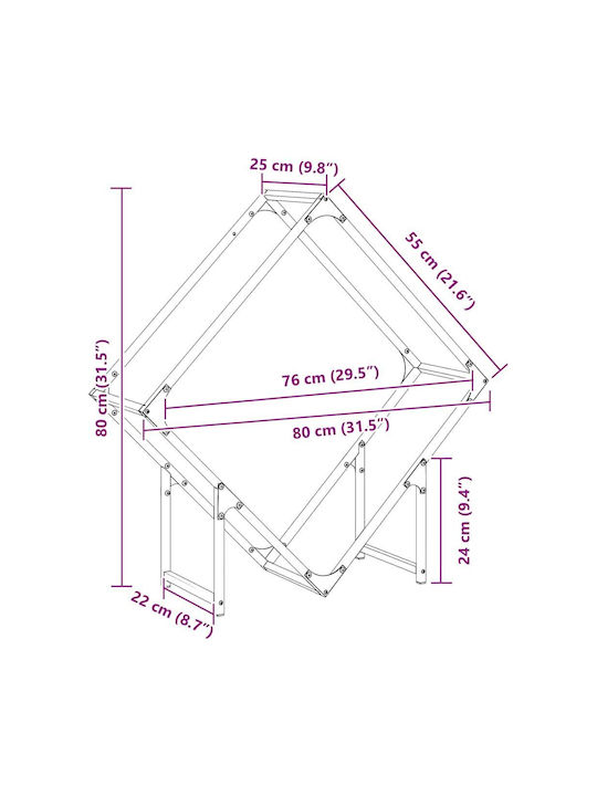 vidaXL Inox Ράφι Αποθήκευσης Ξύλων 80x25x80cm Λευκό